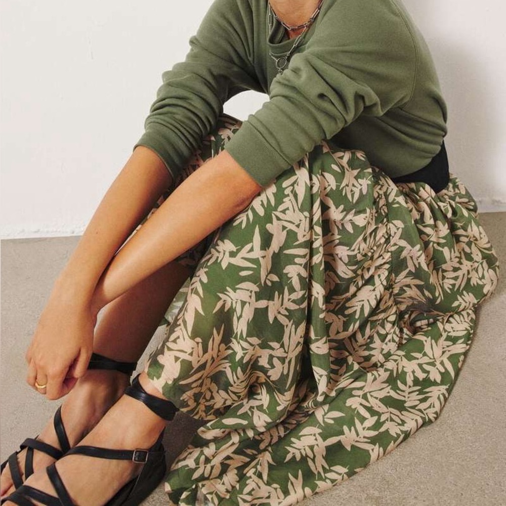 ba&sh Tally Maxi Skirt in Vert (Green Leaf Pattern)